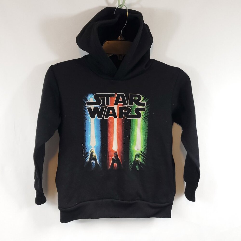 Star Wars Boys Youth Pullover Hoodie Black Graphic Print Sweater Sz 6-7